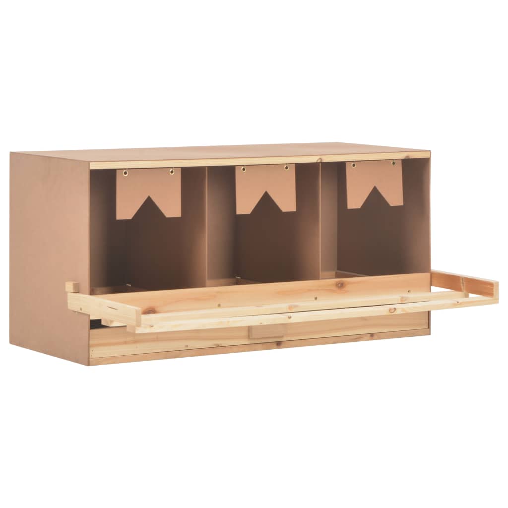 Cuibar cu 3 compartimente pentru gaini, vidaXL, 96 x 40 x 45 cm, Lemn masiv de pin, Maro